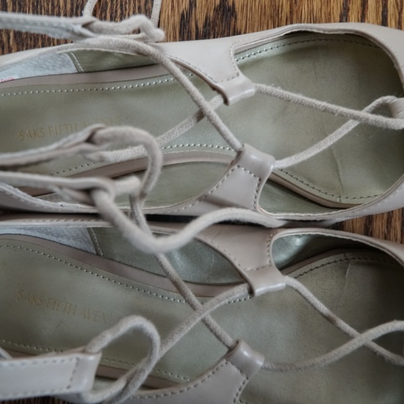 Saks Lace Up Nude Flats - Picture 3 of 5